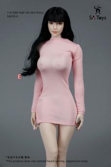 Female Side High Slit Slim Dress (Pink) 1:6 