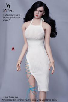 Female Side High Slit Slim Dress (White) 1:6 