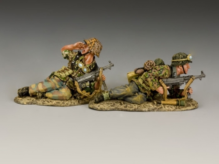 Two lying prone young Panzer Grenadiers 